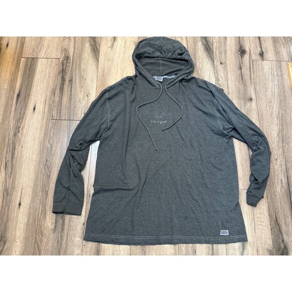 Life Is Good Mens XL Gray Light Weight Hoodie With Bicycle Graphic - Picture 2 of 6